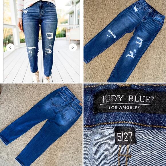 Judy Blue $79 Patch Perfect Boyfriend Thermal Patch Jeans 5 / 27” EUC - Picture 1 of 16